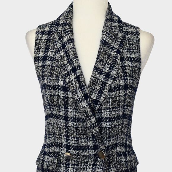 ZARA Women's Boucle Tweed Double Breasted Vest Mini Dress Navy Size S - Picture 5 of 10